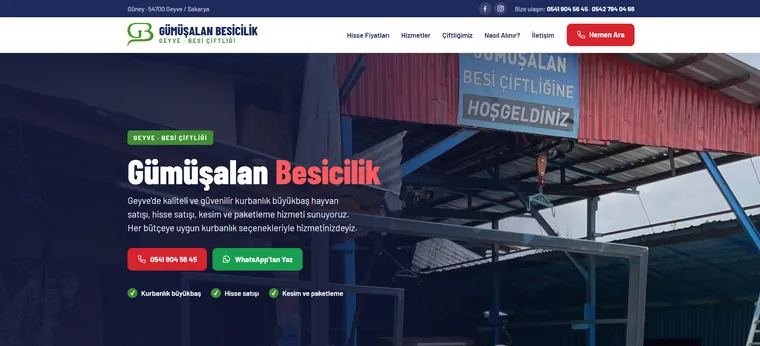 Gümüşalan Besicilik web sitesinin ana sayfası