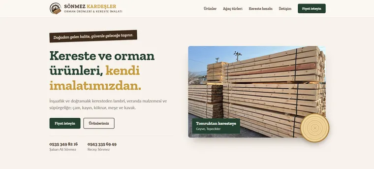 Sönmez Kardeşler Orman Ürünleri web sitesinin ana sayfası